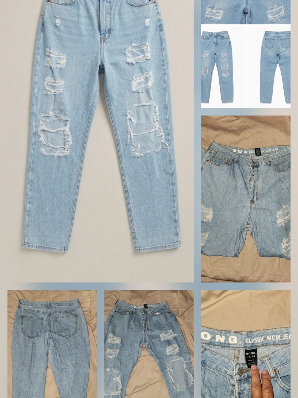 SONG Light Blue High-Rise Distressed Mom Jeans